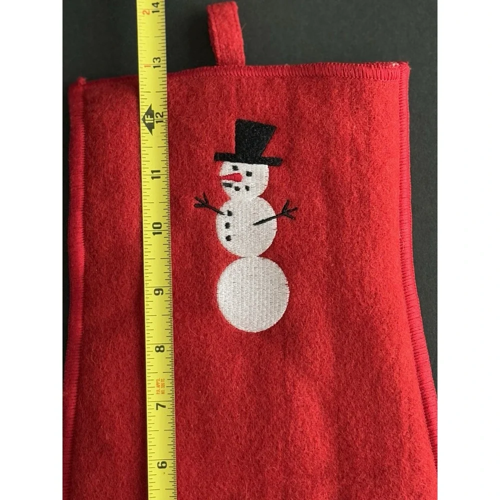 Crate & Barrel CHRISTMAS SNOWMAN Oven Mitt & Pot Holder Red Wool/Felt - Set of 2